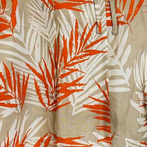 Sandro Linen Blend Tropical Print Mini Skirt Tan Orange Sz 10 Belt Pleated Light - Picture 5 of 5